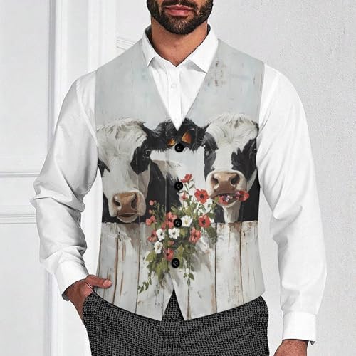 Funny Cows Painting Trendy Vest Suit for Men V Neck Formal Dress Waistcoat Vests Business Slim Fit4