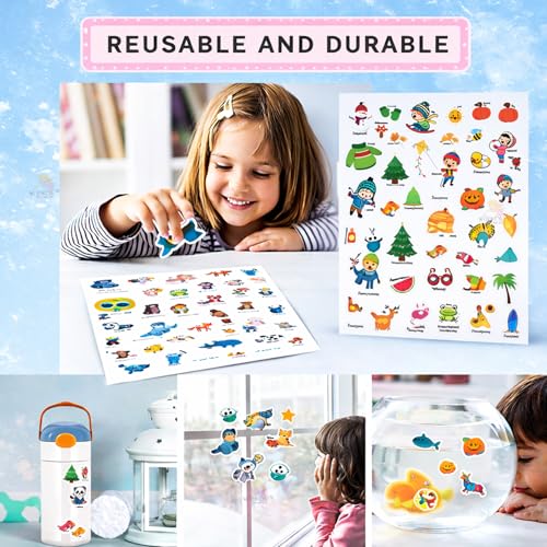 Image of Wishkey Reusable Jelly Sticker Book for Kids 46 Pcs Seasons Theme Waterproof Double-Sided Activity Book Educational Learning Toy with Spring Summer Winter Autumn Scenes Travel Friendly 2+ Years