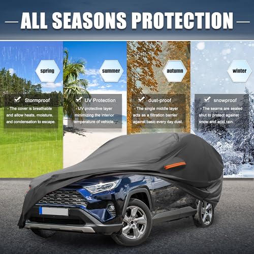 Image of X AUTOHAUX Car Cover for Toyota RAV4 2012-2022 Aluminum Film Outdoor Waterproof Sun Rain Snow Hail Protection with Driver Door Zipper