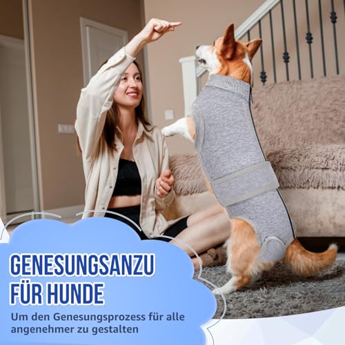 SlowTon Hundebody nach Op, weicher atmungsaktiver Leckschutz Anti-Wundlecken Erholungsanzug mit Reißverschluss, E-Halsband Alternative Einteiler für Hundebody nach Kastration Rüden Hündin