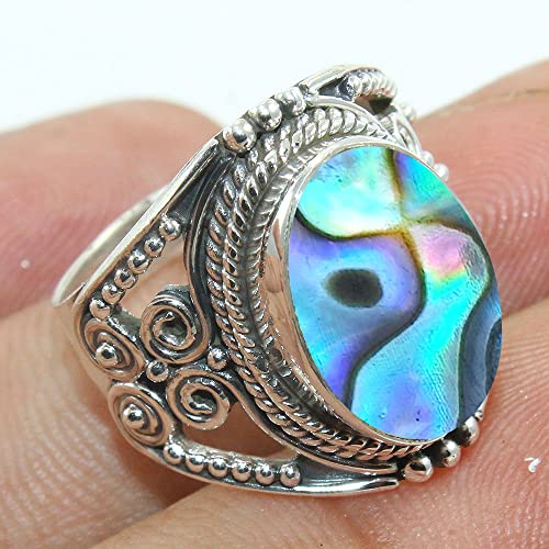 Fine Sterling Silver Ring For Women & Girls Abalone Shell Ring Sterling Silver Minimalist Ring Bezel Set Gemstone Ring #TOP1