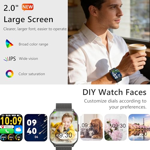 Smart Watch 45mm for Women Men(Dial/Answer Calls), 2.0" Fitness Tracker Watch with Heart Rate/Blood Pressure/Blood Oxygen Monitor for Android iOS - Image 3