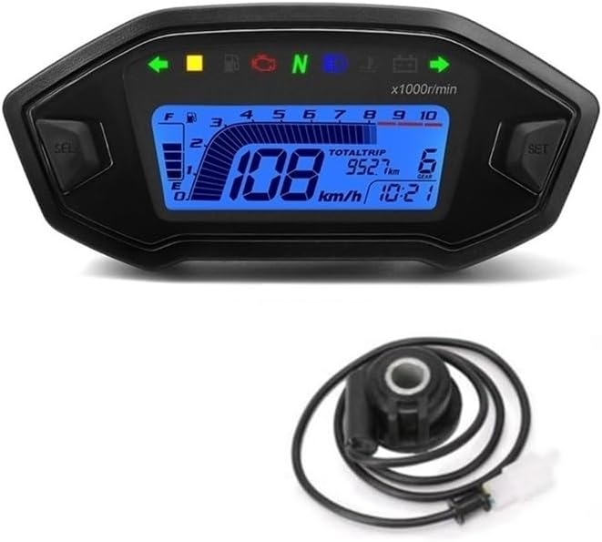 Motorcycle Speedometer Gauge Motorcycle Digital Tachometer Instrument Dashboard Panel Display 10000RPM for 2-4 Cylinder 7 Colors