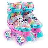 Xino Sports Kids Rainbow Roller Skates for Girls & Boys - Adjustable Rollerskates with LED Illuminating Light Up Wheels - Youth Roller Skates for Indoors & Outdoors