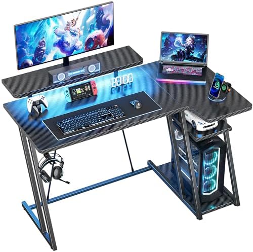 HOMIDEC Gaming Desk with LED Lights, 100CM Computer Desk with Mon...
