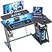 HOMIDEC Gaming Desk with LED Lights, 100CM Computer Desk with Monitor Stand, L Shaped Corner Desk with Headphone Hook and Shelves for Gaming Room, Bedroom, Office, Black