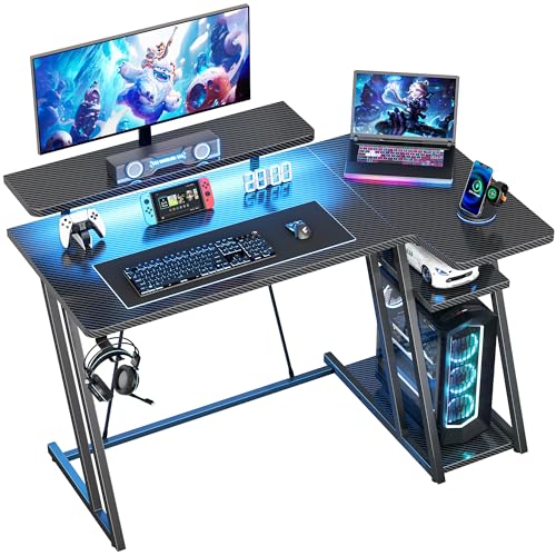 HOMIDEC Gaming Desk with LED Lights, 100CM Computer Desk with Monitor Stand, L Shaped Corner Desk...