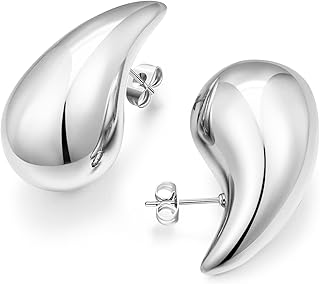 Chunky Gold Hoop Earrings for Women 14K Gold Plated Lightweight Hollow Waterdrop Earrings Teardrop Earrings Bottega Earring Dupes Hypoallergenic Jewelry for Women