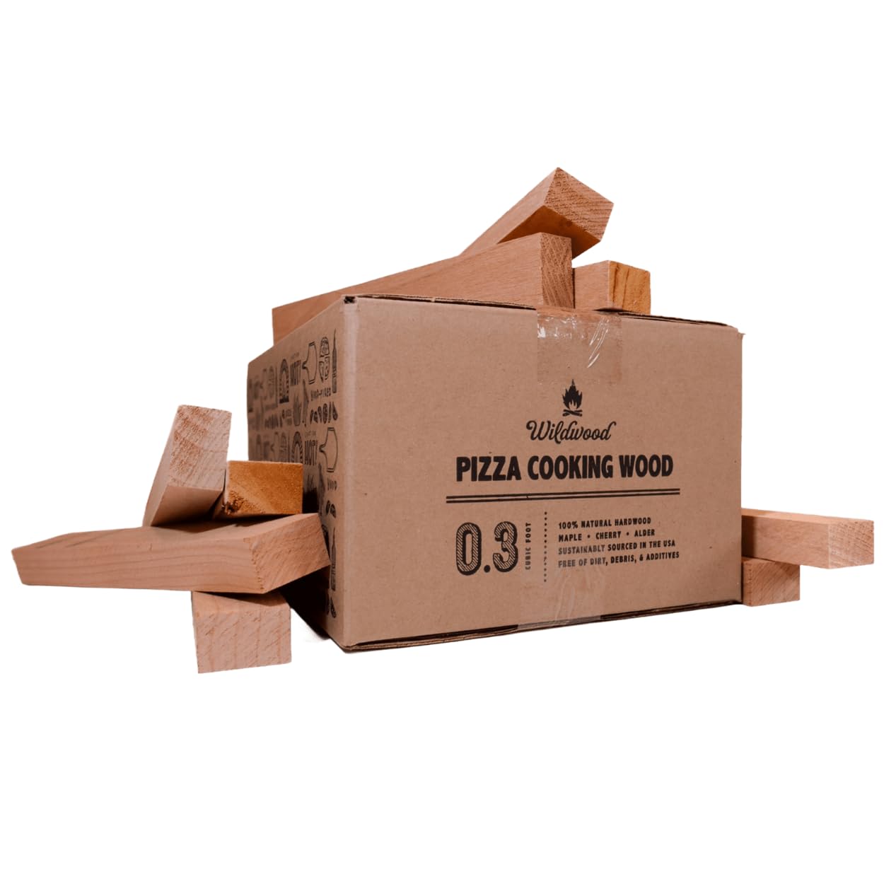Wildwood Grilling Pizza Oven Wood: 0.3 cu ft Box - Premium Hardwood Alder Fuel Sticks for Use in Pizza Ovens (576 Cubic Inches)