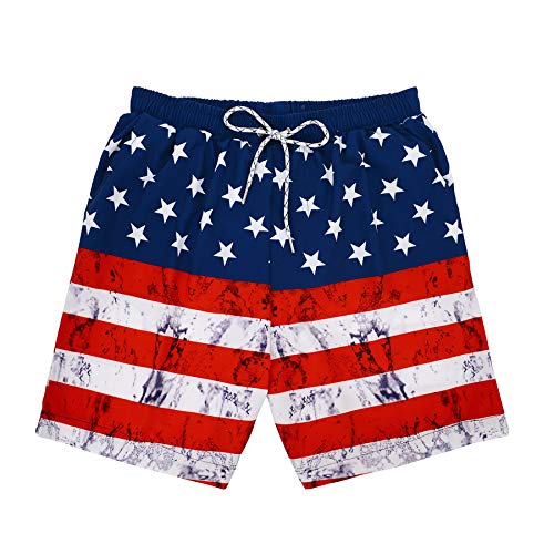 Zando Mens Swim Trunks Quick Dry Bathing Suit Swim Shorts Men Beach Short with Pocket Swimming Trunks for Men American Flag L
