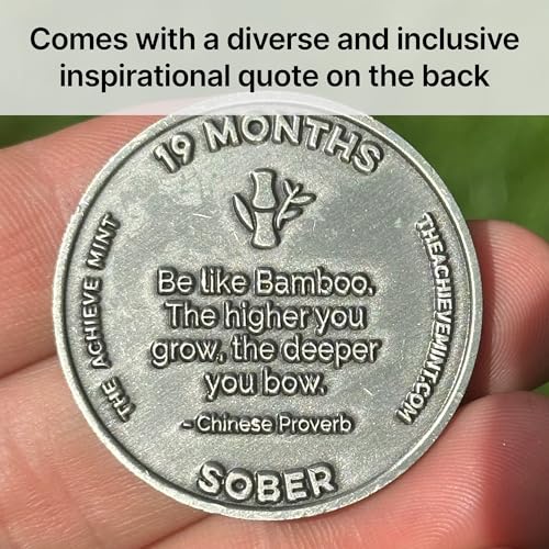Image of The Achieve Mint 19 Months Sober Token | 19 Months Sobriety Chip | Non-AA, Non-Religious Medallion for Men and Women Celebrating Sobriety