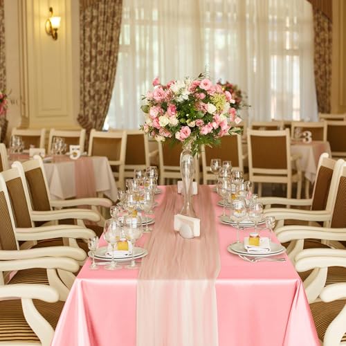 Image of TURSTIN 4 Packs Pastel Rainbow Satin Tablecloth 102 x 58 Inch Overlay Satin Table Cover Rectangle Bright Silk Tablecloth Smooth Fabric Table Decoration for Wedding Banquet Party Events