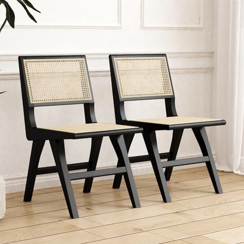 Amazon.com - Way2Furn Rattan Chair Set of 2, Mid Century Modern Chair for Kitchen, Cane Dining ...