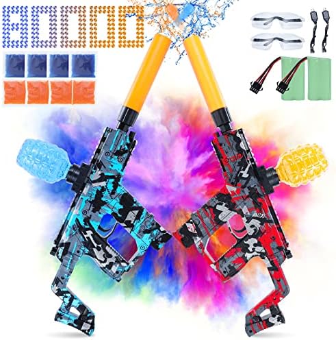 2 Set Gel Ball Splatter Automatic Toy - Electric Gel Ball Splatter with Goggles, 80000 Eco-Friendly Water Bead Blaster Splatter Gun Toys, Outdoor Team Activity Splat Gun Game for Adults Kids 12+