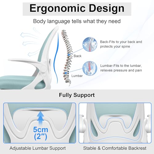 Image of Drafting Chair Tall Office Chair with Flip-up Armrests, Adjustable Height, and Enhanced Lumbar Support - Ergonomic Rolling Stool, Back Support, and Adjustable Foot Rest Ring Light Blue