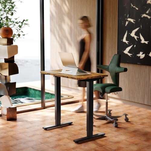 Image of HUANUO 32 inch Small Electric Standing Desk Adjustable Height, 4 Memory Height Settings, Sit Stand Up Desk for Home Office & Computer Workstation, Vintage Brown