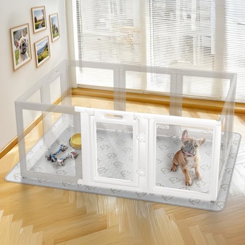 Image of FXW AuraSpace Acrylic Indoor Dog Playpen for Small and Medium Dogs, 30 inch, 2 Panels, Includes 1 Gate & 1 Panel, White