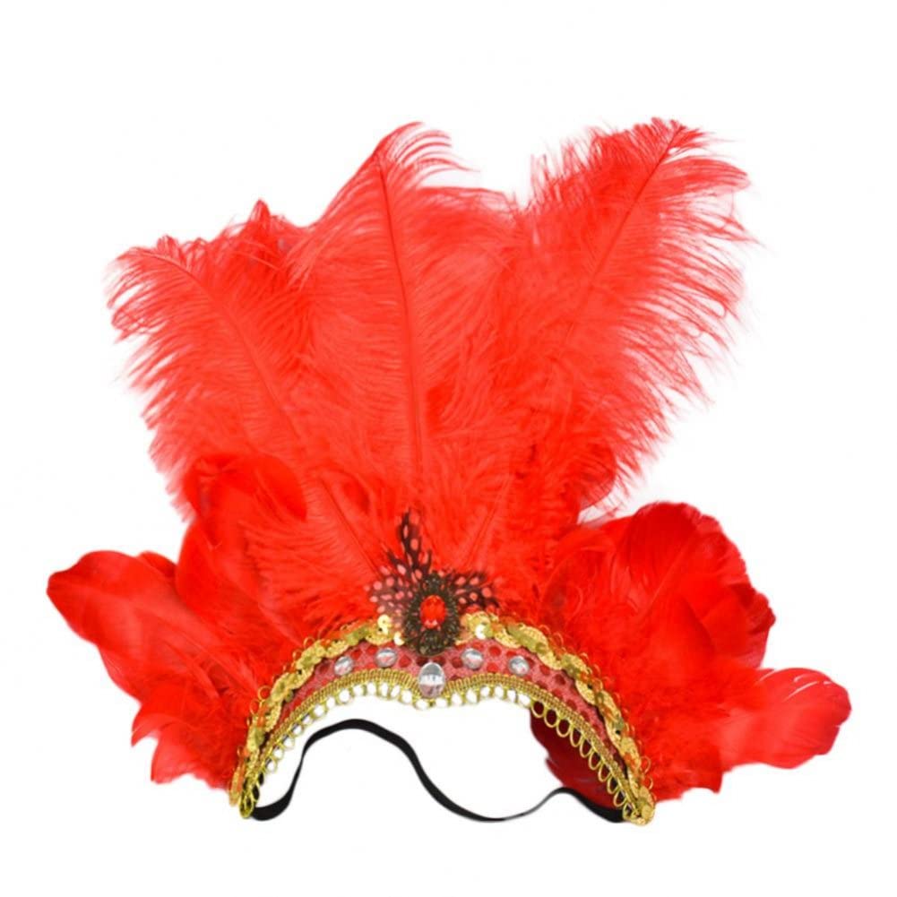 Stakee Women's Red Vintage Gatsby Feather Headband - Colo Headpiece For Carnival Accessory