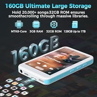 160GB MP3 Player with Bluetooth and WiFi – SWOFY D08 Android 13 Music Player with Spotify/Pandora/Audible/FM Radio, 4" Touchscreen, Built-in Speaker, MP4 Player Supports Play Store