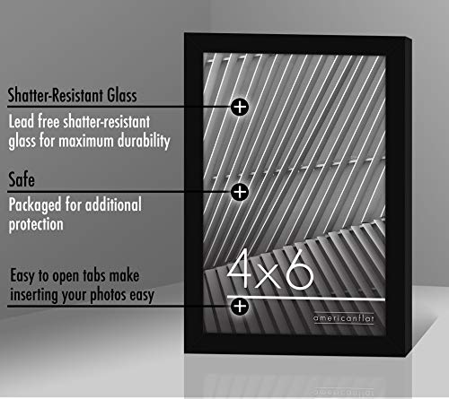 Americanflat 4x6 Picture Frame with Shatter-Resistant Glass - Streamline Collection - Thin Border Photo Frame for Tabletop and Wall Display - Hanging Hardware and Easel Stand Included - Black