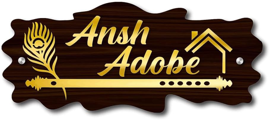 RP KARDZ Personalized Krishna Acrylic Name Plate For Home Entrance | Wooden Texture 3D Name Plate