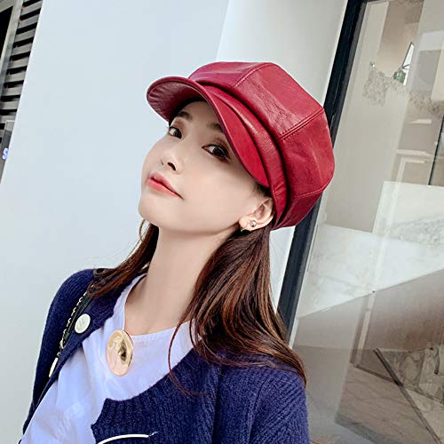Béret féminin octogonal en cuir et maille fine de haute qualité
