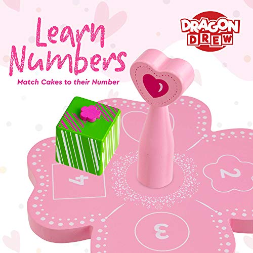 Dragon Drew Kids Pink Wood Play Cake Stand Set For Girls - 10 Piece Magnetic Wooden Playtime Toy Set With Assorted Cupcakes, Cakes, Desserts - Fun Imaginative Play #TOP3
