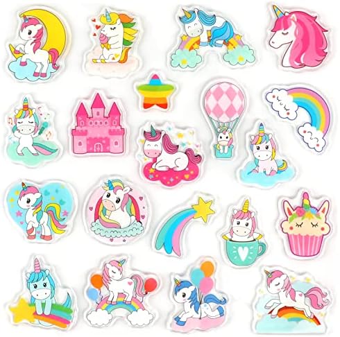 20 PCS Unicorn Thick Gel Clings Unicorn Rainbow Window Gel Clings Decals Stickers for Kids Toddlers and Adults Home Airplane Classroom Nursery Unicorn Party Supplies Decorations Removable and Reusable