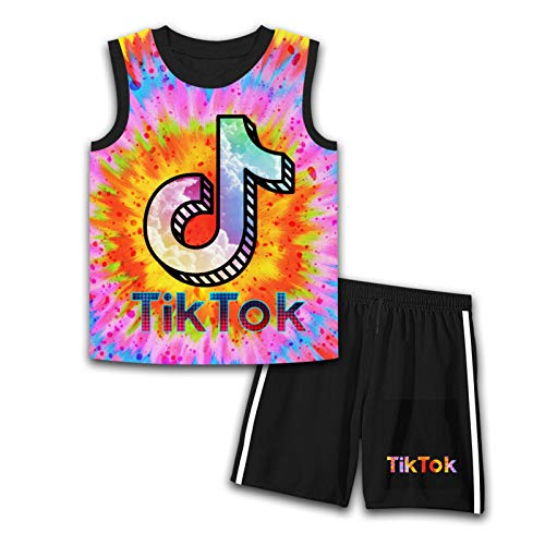 TIK-Tok Tank Top for Kids Stretch Cotton Pants Set 2 Piece Tank Top Layering Tank Top for Student and Outfit for Boys & Girls Age 8 10 12 14 16 Years Black