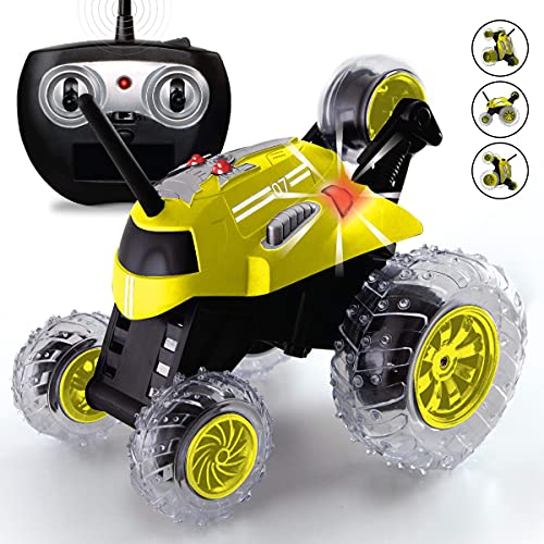 SHARPER IMAGE Thunder Tumbler Toy RC Car for Kids, Remote Control Monster Spinning Stunt Mini Truck for Girls and Boys, Racing Flips and Tricks with 5th Wheel, 49 MHz Yellow