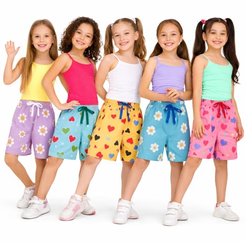 Image of T2F Girls Cotton Printed Shorts (Pack of 5)