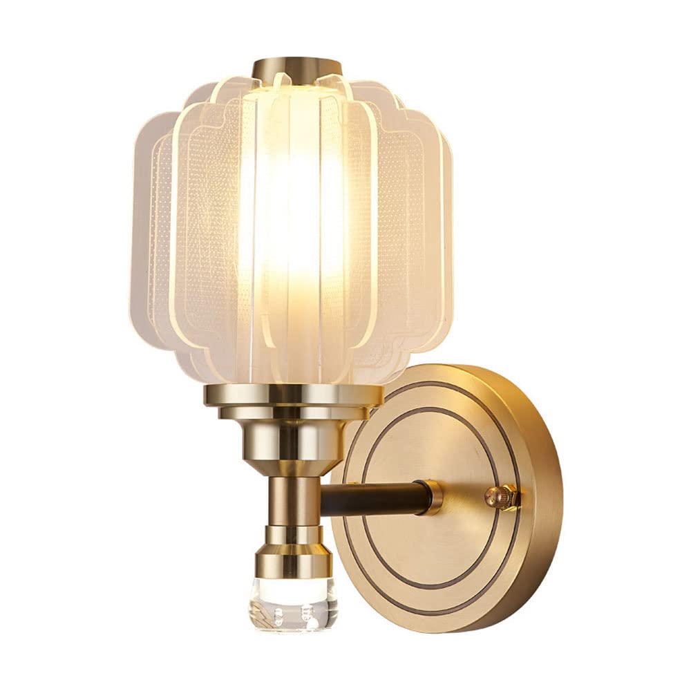 YNIYUJKL Wall Lamp, Brass Wall Sconce Lighting Fixture Geometric Wall-Mounted Lamp, Acrylic Shade Full Copper Headboard Light, Chinese Style Sconces Wall Lamps For Living Ro