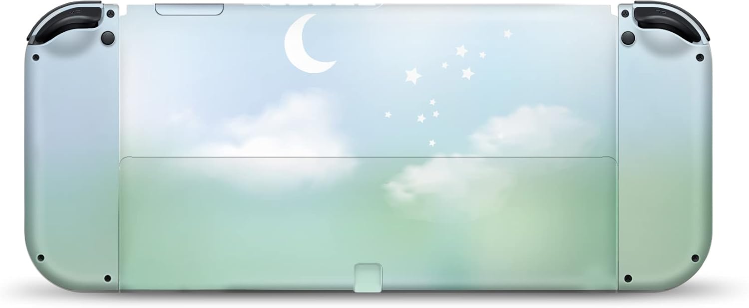 Tacky Design Green Clouds Skin Compatible with Nintendo Switch OLED Skin Wrap Cover, Cute Moon for Switch OLED Stickers, Premium Vinyl 3M Full Wrap Decal (Nintendo Switch OLED (2021))