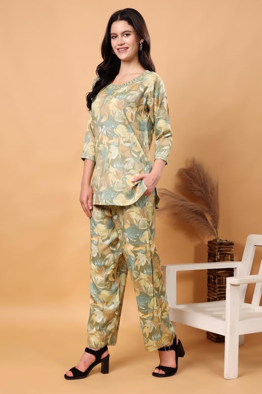Image of London Hills Women Printed Kurta with Pant Salwar Suit Set || Plazo Kurti Cotton Set