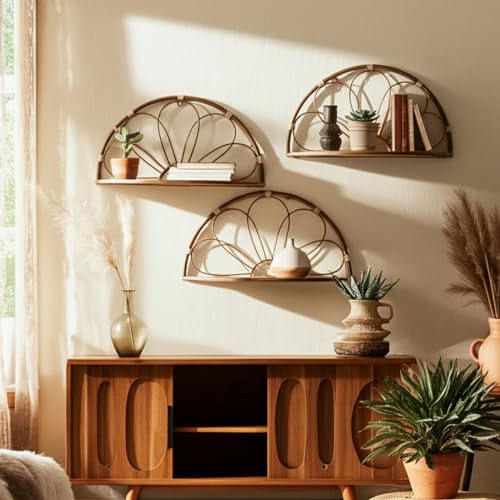 Set of 2 Arched Flower Decorative Wall Shelves – Boho