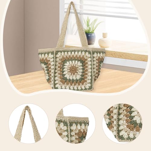 Sac de Plage Grande Capacité DuskHaven en Crochet Vert pour Tout Transporter