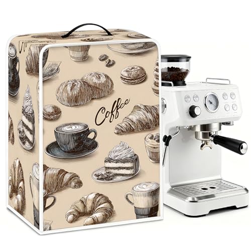 Image of Universal Coffee Maker Cover, Durable Polyester Lightweight Long-Lasting Dustproof Cotton Blend Appliance Protector for Kitchen Countertops (Brown and Soft White)