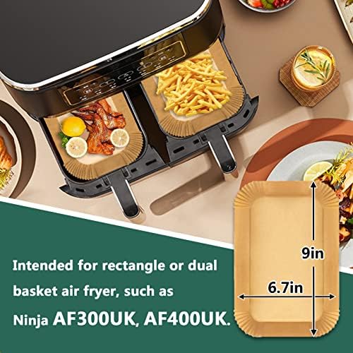 Air Fryer Liners Rectangle, 9x6.7in Air Fryer Disposable Paper Liners for Ninja Dual Air Fryer, Parchment Paper Liners Oil-Proof, Waterproof Fit Ninja AF300UK, AF400UK, 100PCS