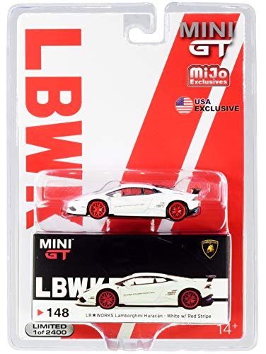 Lamborghini Huracan Version 1 LB Works White with Red Stripes Limited Edition to 2400 Pieces 1/64 Diecast Model Car by True Scale Miniatures MGT00148