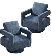 360 Degree Swivel Chenille Accent Chair Set, Mid Century Modern Charcoal Black Barrel Chairs for Living Room & Bedroom