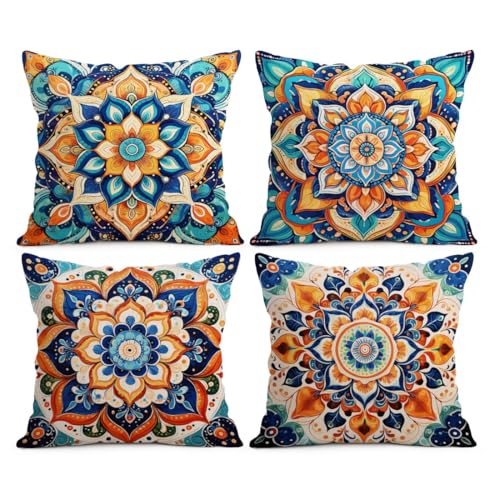 BEWQ Bohemian Mandala Floral Throw Pillow Covers, 18X18 inch Set