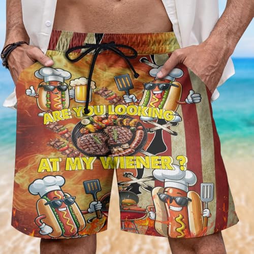 Hot Grill Mens Swim Trunks - BBQ Grill Hawaiian Mens Shorts Casual Camping Drawstring Beachwear Shorts2