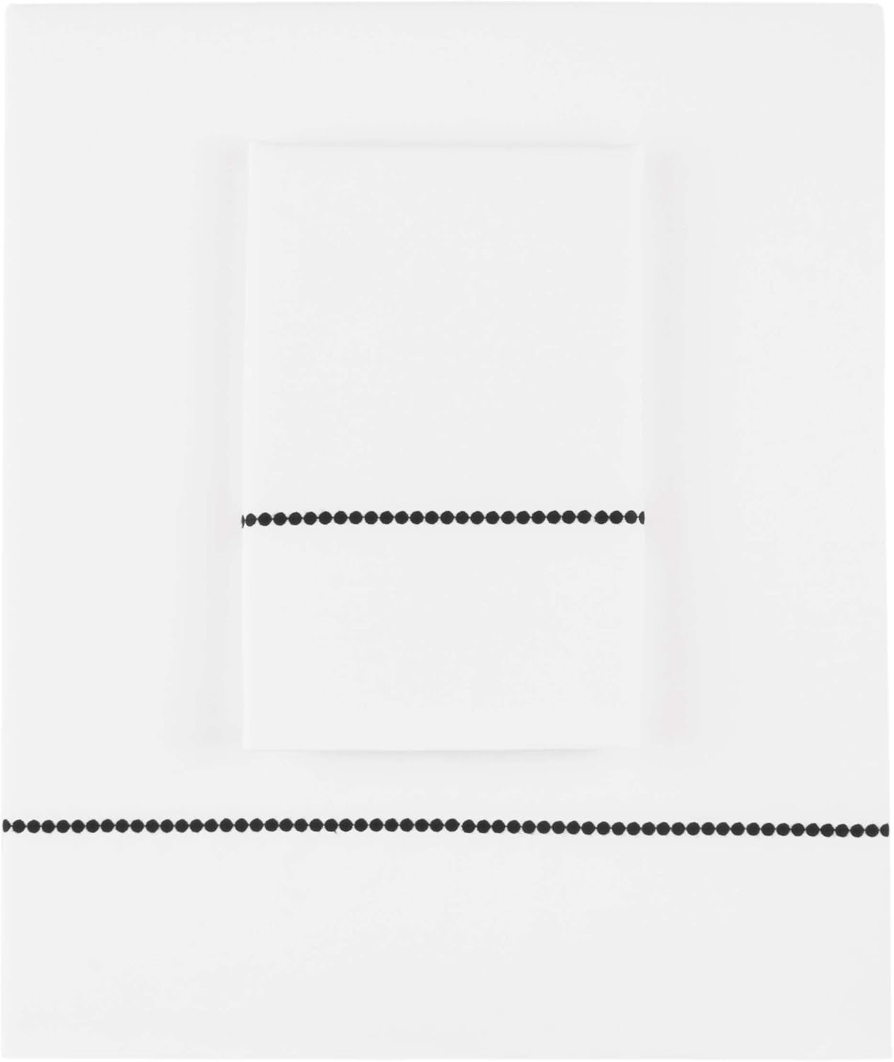 Pine Cone Hill Dottie Embroidered Black Sheet Set, Full Size, White Solid Pattern