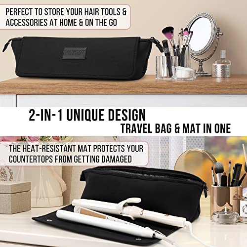 Hair Tools Travel Bag and Heat Resistant Mat for Flat Irons, Straighteners, Curling Iron, and Haircare Accessories, 2-in-1 design, with Interior Pockets, Portable Organizer, Neoprene (Black) - Thumbnail 2