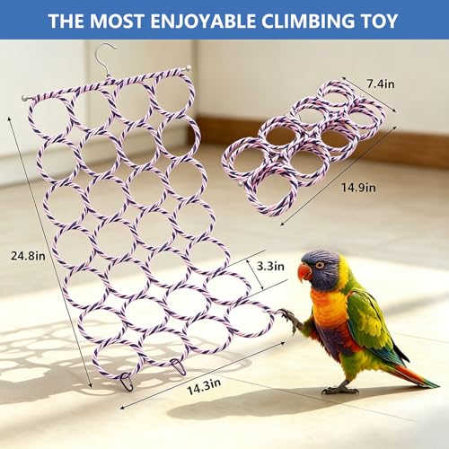Image of 2 Pack Swing Hanging Toys,Bird Climbing Rope Net Ladders Small Medium Pet Activity Toy Suitable for Parakeet,Cockatiel,Cockatoo,Hamster,Rat,Ferret(Random Color)