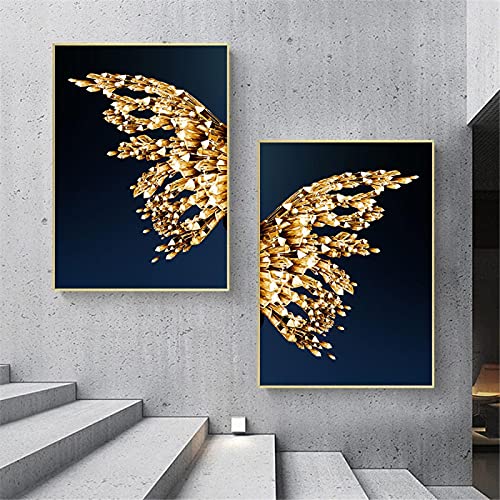 Mur art toile peinture affiche moderne minimaliste ailes de papillon d'or 70x100cm