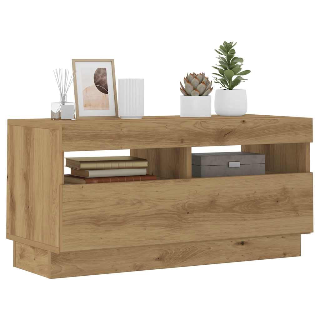 vidaXL Szafka pod TV z oświetleniem LED, dąb artisan, 80x35x40 cm