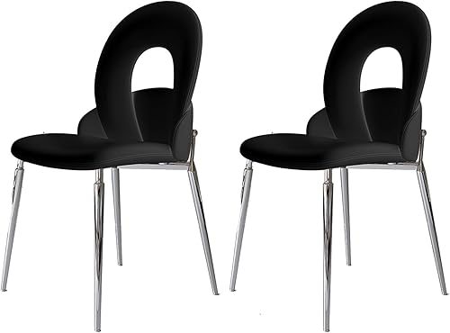 Miniatura 17 de Sillas de comedor de cocina con cuero auténtico, sillas de comedor con patas de metal, silla de sala de estar, respaldo curvado, silla de cocina