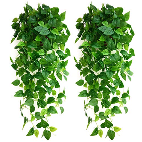 Guagb Künstliche Hängepflanzen, 1,1 m, künstliche Efeublätter, für Innen- und Außenbereich, für Zuhause, Zimmer, Garten, Hochzeit, Girlande, Dekoration, 2 Stück Cover