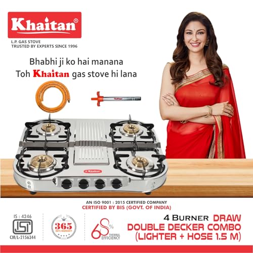 Khaitan Combo - 1 Unit 4 Burner Double Decker Pro Manual Lpg Stainless Steel Gas Stove + 1 Unit Hindflame Kitchen Lighter + 1 Unit Hindflame Lpg... - Image 3